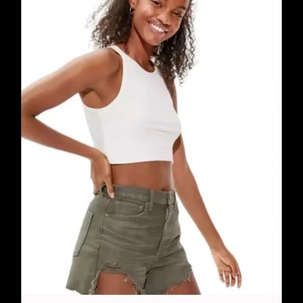 American Eagle Outfitters Highest Waist Denim Mom Y2K Shorts olive green 2